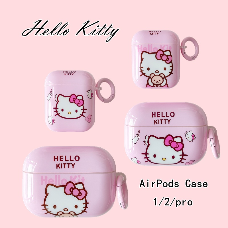 Vỏ bảo vệ hộp sạc tai nghe bằng TPU mềm hình Hello Kitty kèm móc màu hồng IMD thích hợp cho AirPods Pro Airpods 1/2/3
