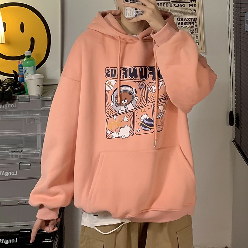 Áo hoodie AOKANG chui đầu dáng rộng in hoạt hình kiểu Hong Kong thời trang mùa đông cho nam
