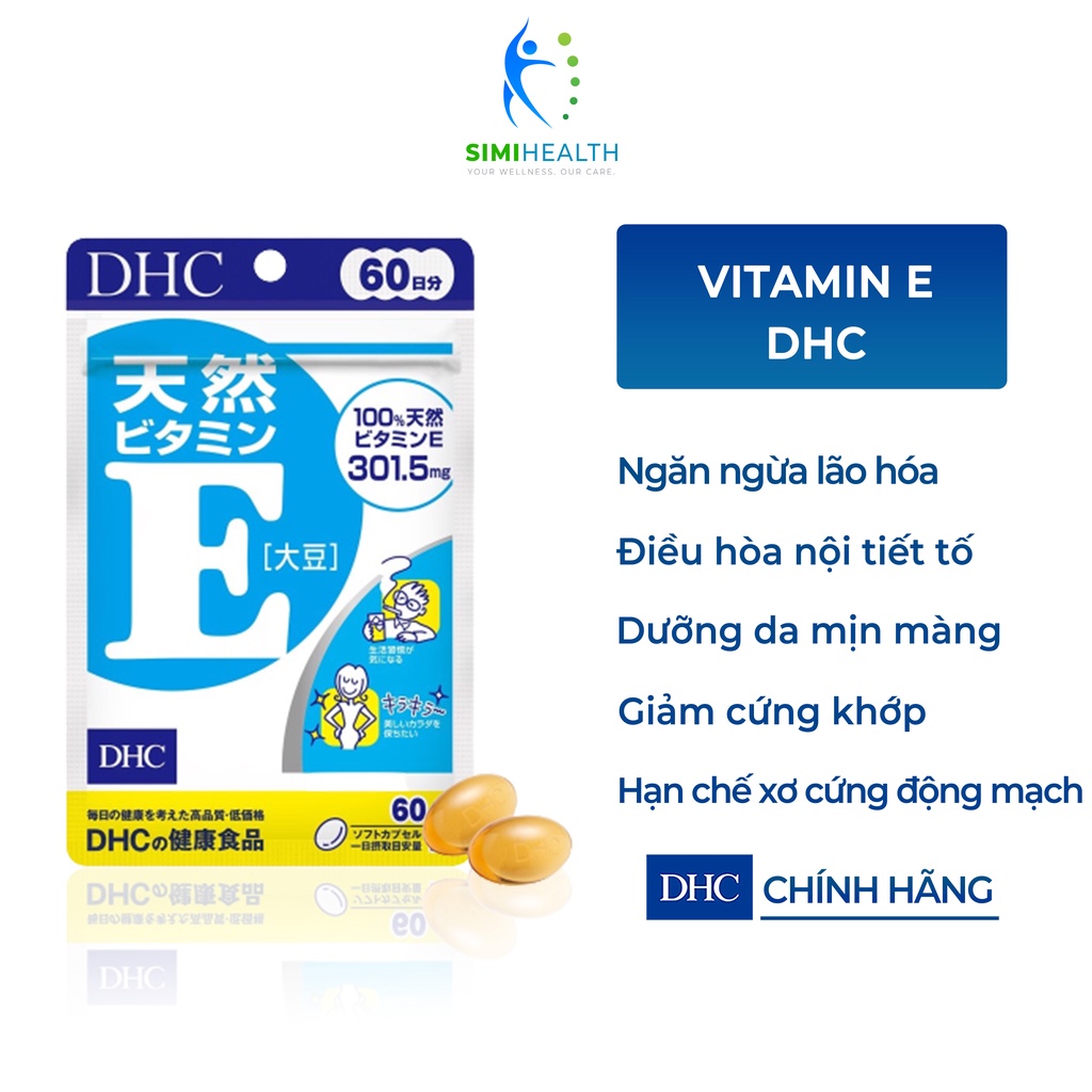 Viên uống vitamin E DHC Nhật Bản chống lão hóa dưỡng da khỏe mềm mịn giảm nhăn thâm nám làm đẹp da bà bầu gói 30 viên