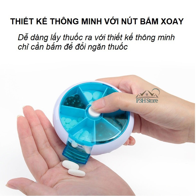 Hộp chia thuốc 7 ngăn hình tròn có nút bấm xoay lấy thuốc tiện dụng Fasola RY-167