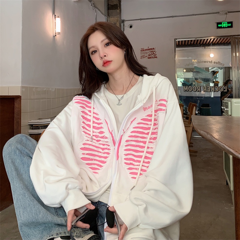 【ZHELIHANGFEI】Áo Hoodie Tay Dài In Hình Bướm Kiểu Retro Mỹ Cá Tính
