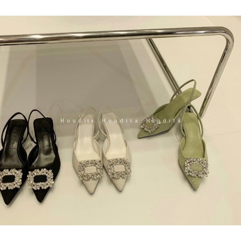 Giày cao gót nữ mũi nhọn thanh lịch phối đá mới lạ gót cao 5cm đi làm đi chơi - HOUDITA - SGMN009