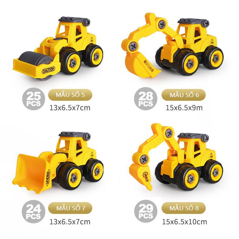 Đồ chơi mô hình xe cẩu, xe chở cát, xe lu,... kèm tua vít tháo lắp cho bé CTT001 - Có thể chọn mẫu