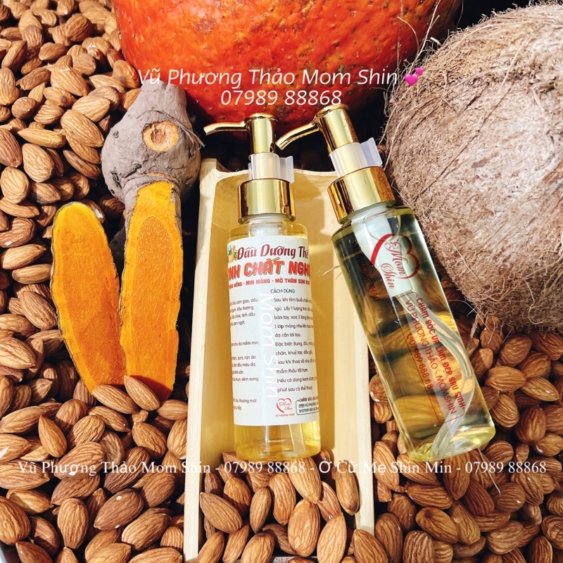 Tinh dầu dưỡng thể tinh chất nghệ đỏ Mom Shin 100ml | Body oil | Vũ Phương Thảo Mom Shin | Shop Mẹ Thảo | Ở Cữ Mẹ Shin