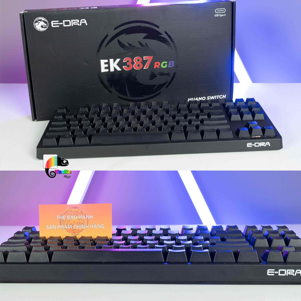 Bàn phím cơ RGB E-Dra EK387 RGB Model 2021 BH 24 T I Tặng kèm Keycap, Đèn Led USB, keypuller I EDra Gaming TKL EK387RGB