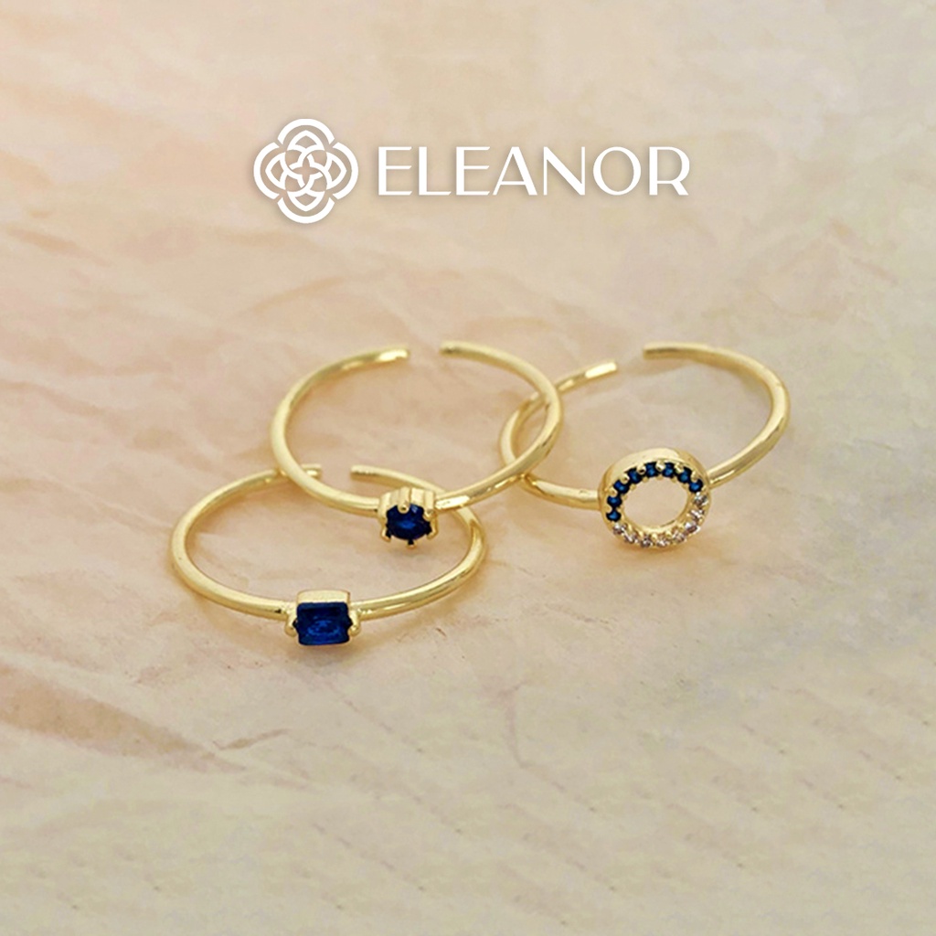 Nhẫn Bạc Eleanor Mạ Vàng 14K Đính Hạt Xanh Dương Sang Trọng Nhiều Kiểu Dáng Cho Nữ