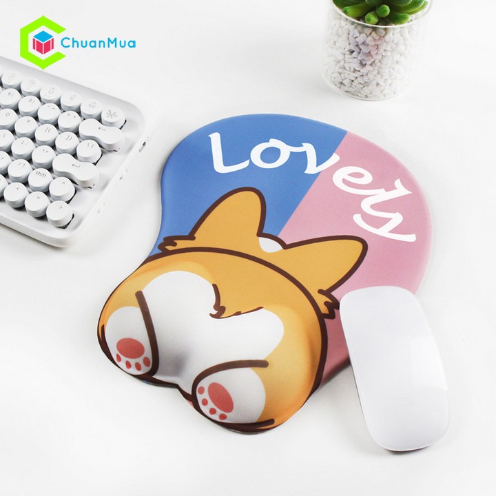 Bàn Di Chuột Đệm Tay Silicon 3D Mông Chó ( Kê Chuột Poodle, Corgi, Bull, Pug, Husky, Mouse Pad Anime ..) Lót Chuột Cute