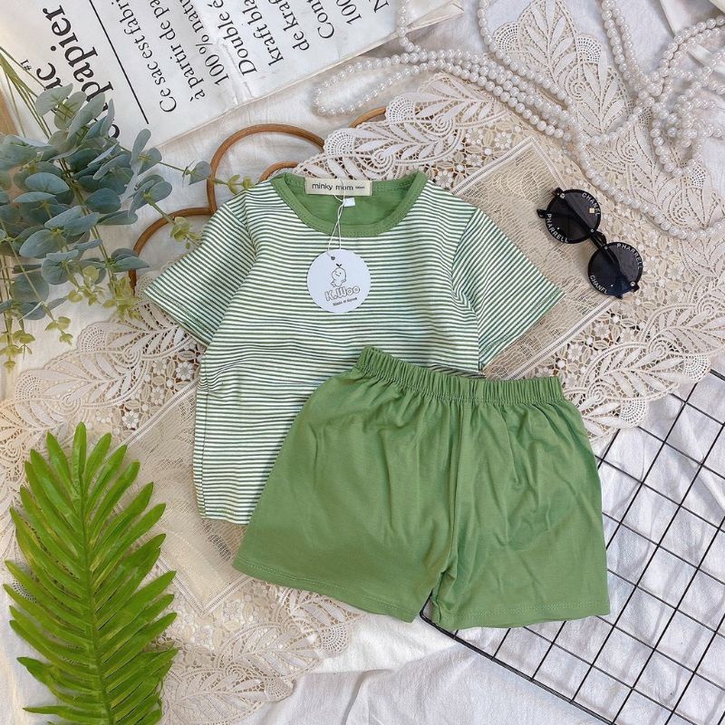 Set bộ thun lạnh cộc tay bộ thun dệt ngắn tay mặc hè đi học đi chơi cho bé trai bé gái