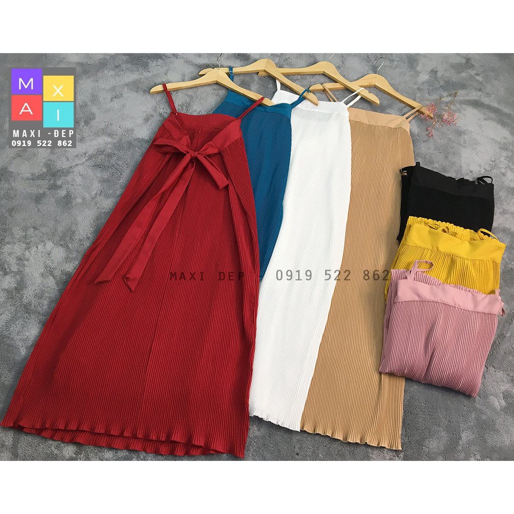 Váy Xếp Ly Dáng Dài Xếp Ly Sành Điệu Có Nơ Sau Thiết Kế Thời Trang, Sang Trọng, Đẳng Cấp