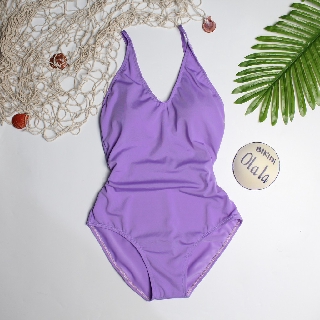Bikini một mảnh cổ V màu tím