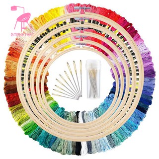 Set 5 khung thêu thủ công bằng tre với 100 chỉ màu khác nhau chất lượng cao