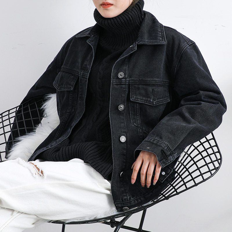 Jeans Jacket Woman Korean Spring Autumn Single-breasted Loose Denim Jacket Women Student Long Sleeve Basic Denim Jacket