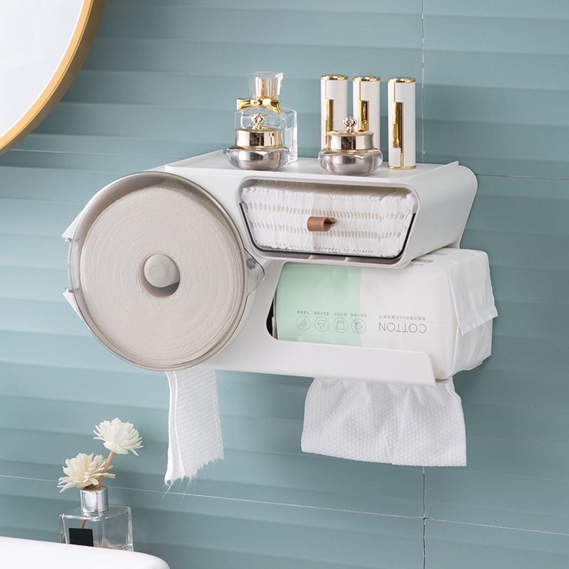 Kệ treo tường, dán nhà tắm, tủ nhựa đựng giấy vệ sinh, máy sấy tóc, bông tẩy trang tiện lợi [Haza Home Decor]
