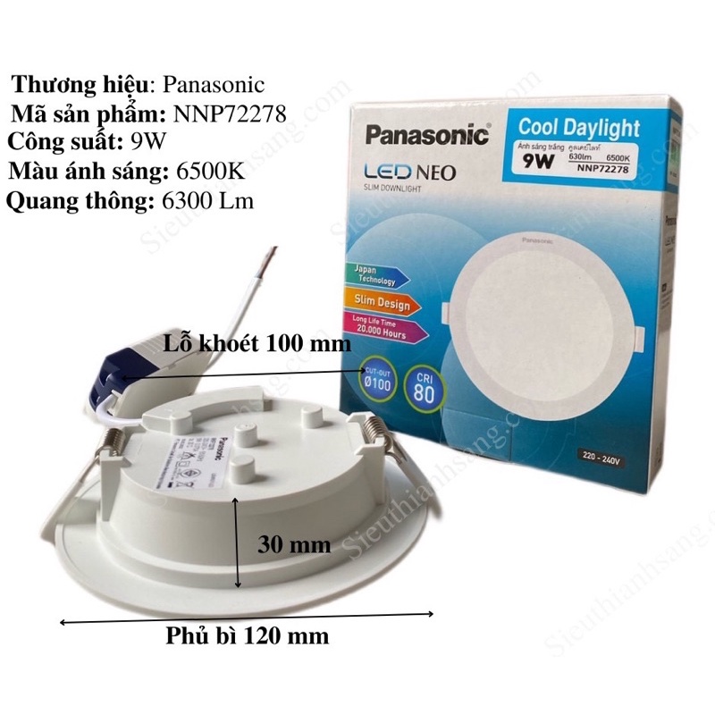 Đèn âm trần PANASONIC Neo Slim công suất 9W 12W sáng trắng/ trung tính - sản xuất tại Indonesia