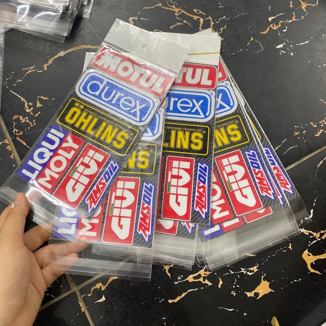 Tem dán xe chữ Motul, ohlins,liqui,givi....