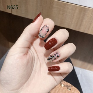 Bộ 24 móng tay giả đính đá dài đẹp thiết kế cao cấp sang chảnh N635