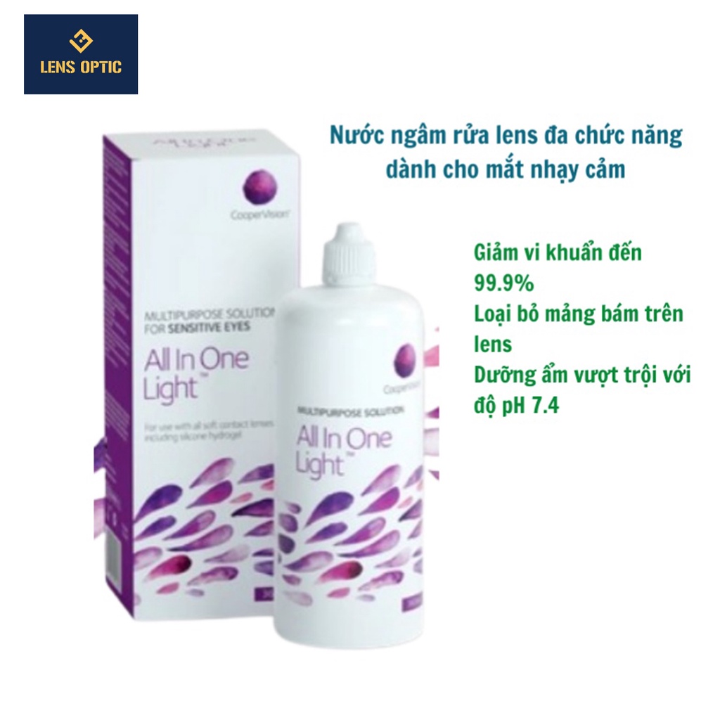 Nước ngâm rửa kính áp tròng COOPER VISION All In One Light cho mắt nhạy cảm 360ml - Lens Optic