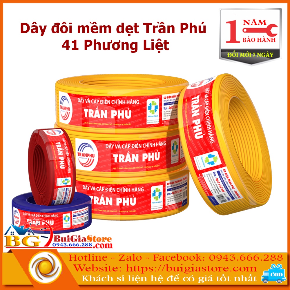 Dây dẫn điện Trần Phú bán theo mét - Dây đôi mềm dẹt Trần Phú 41 Phương