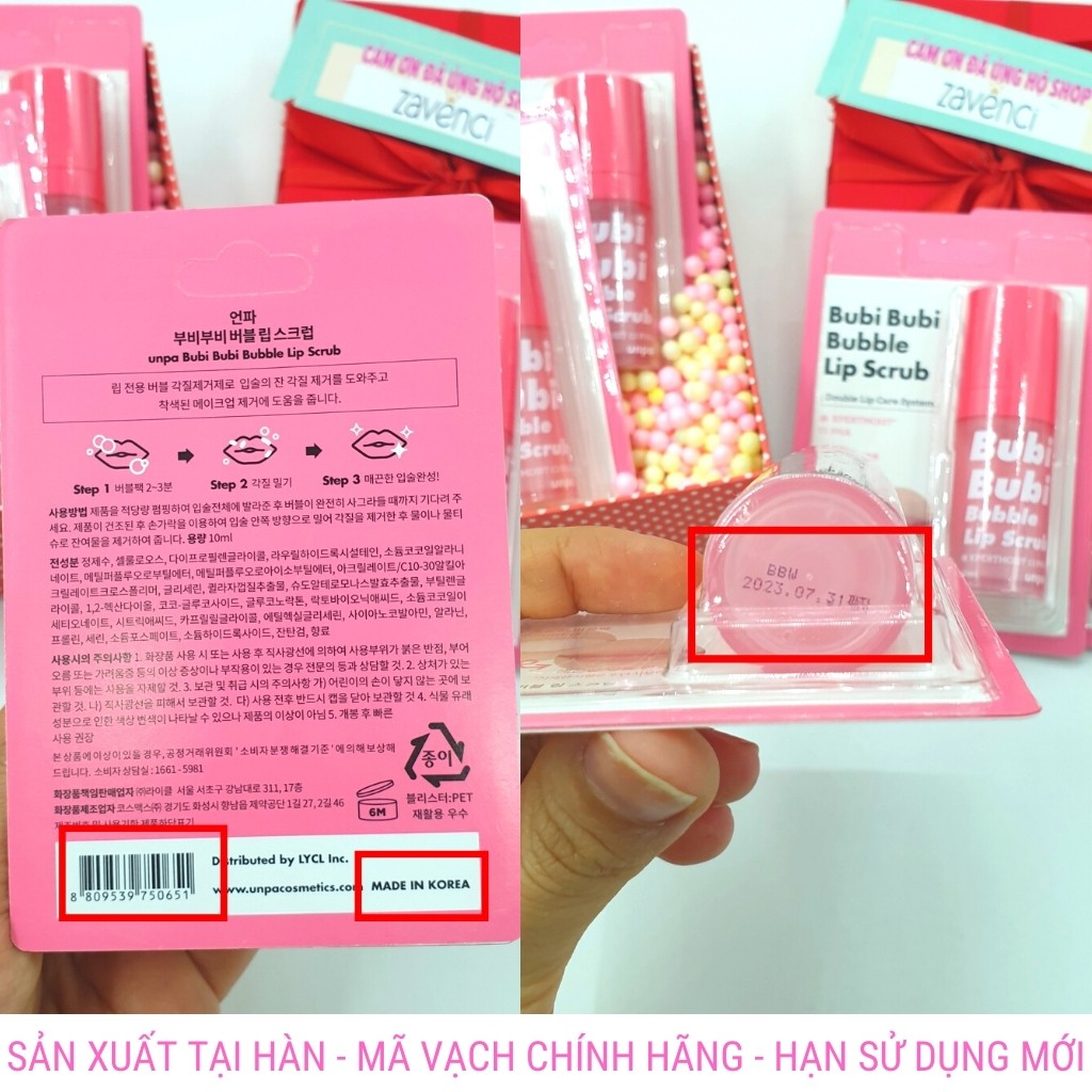 Tẩy Da Chết Môi UNPA Bubi Bubi Lip Sủi Bọt Thải Độc Môi Dạng Gel Chính Hãng Hàn Quốc (12ml)