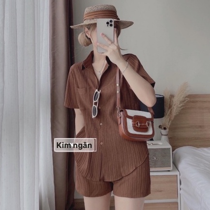 Sét sơ mi tay ngắn + quần short xẻ lưng cột dây bigsize Quỳnh Anh từ 50kg đến 100kg (M/L/XL/XXL)(sét bộ)(sét đi biển)