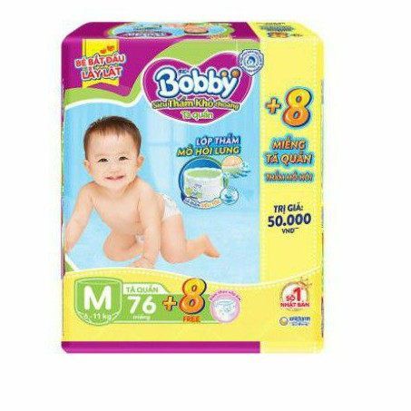 (Mẫu mới) Bỉm Bobby Quần Size M74+8, L68+8, Xl62