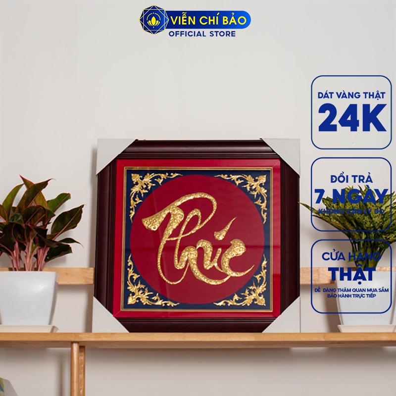 Tranh chữ thư pháp Phúc Lộc Thọ dát vàng 24k trang trí nhà cửa quà tặng cao cấp Viễn Chí Bảo M600152