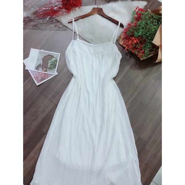 Đầm dập ly suông 2 dây dáng dài-hình thật. alohashop91