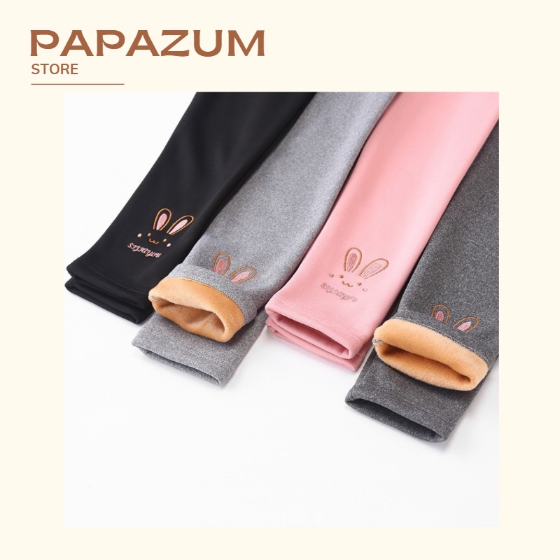 Quần legging nỉ lót lông cho bé trai bé gái thêu hình thỏ giữ ấm cho bé PAPAZUM SA574