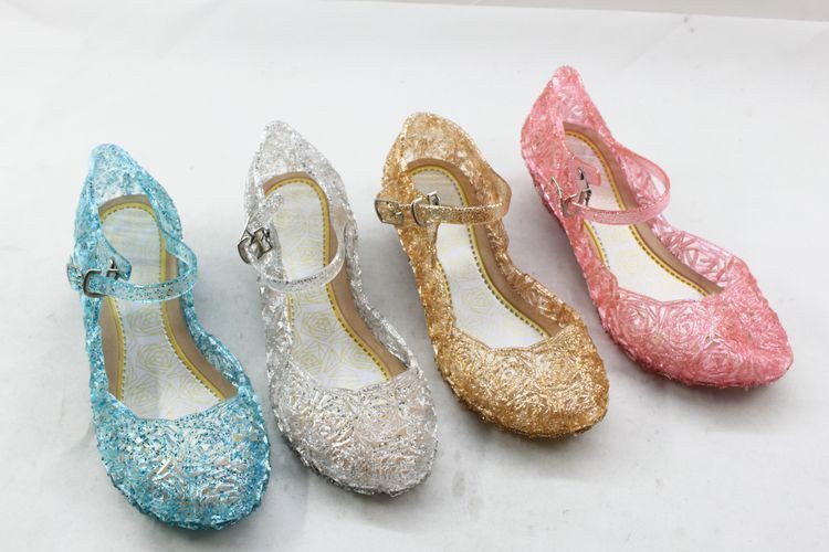 Mùa hè frozen2 Frozen Aisha Girl Sandals Cinderella Crystal Giày trẻ em giày công chúa cao gót PVC