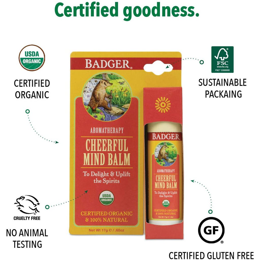 Badger - Sáp Hữu Cơ Liệu Pháp Mùi Hương Giúp Phấn Chấn Tinh Thần - Cheerful Mind Balm [USDA Organic]