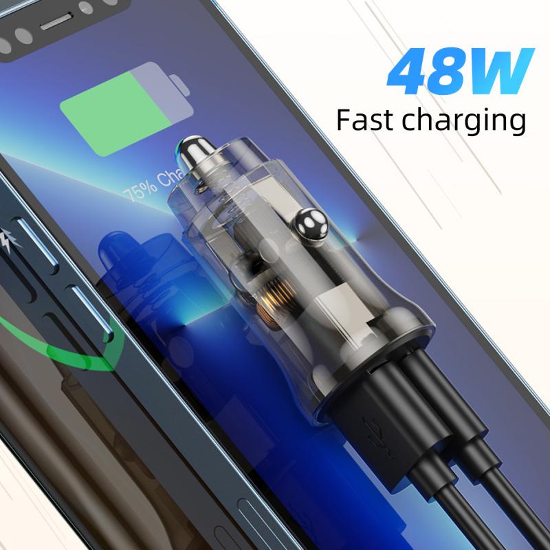 Cốc Sạc Nhanh Điện Thoại Di Động HdoorLink Mini Hai Cổng PD 3.0 3A 48W Cho Xe Hơi