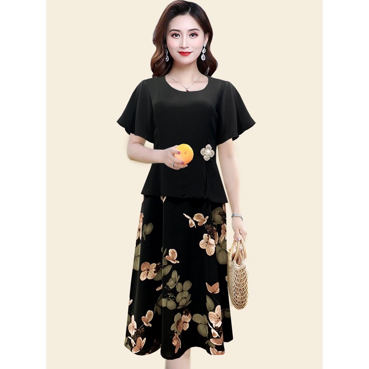 Đầm Trung Niên Sang Trọng Thiết Kế Trẻ Trung Cho Mẹ Dáng Xòe Họa Tiết, Kích Thước BigSize 45~73kg 3337 3330