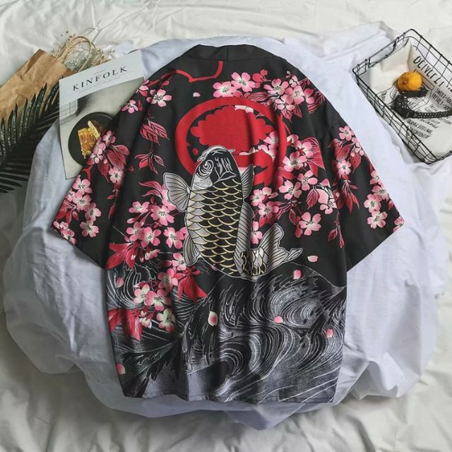 Haori NHật Bản, áo khoác cá chép hoa anh đào