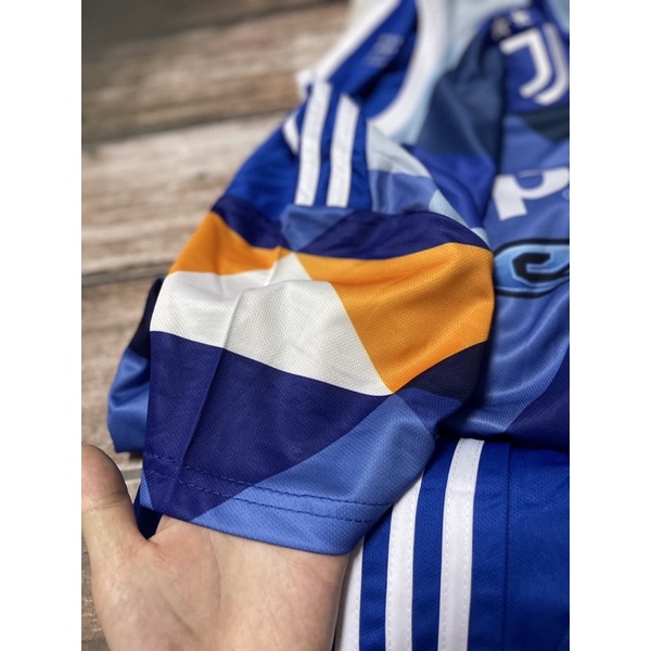 Set Bộ quần áo thể thao bóng đá nam nữ vải mè thái clb juve áo xanh 3D quần xanh logo thêu đầy đủ