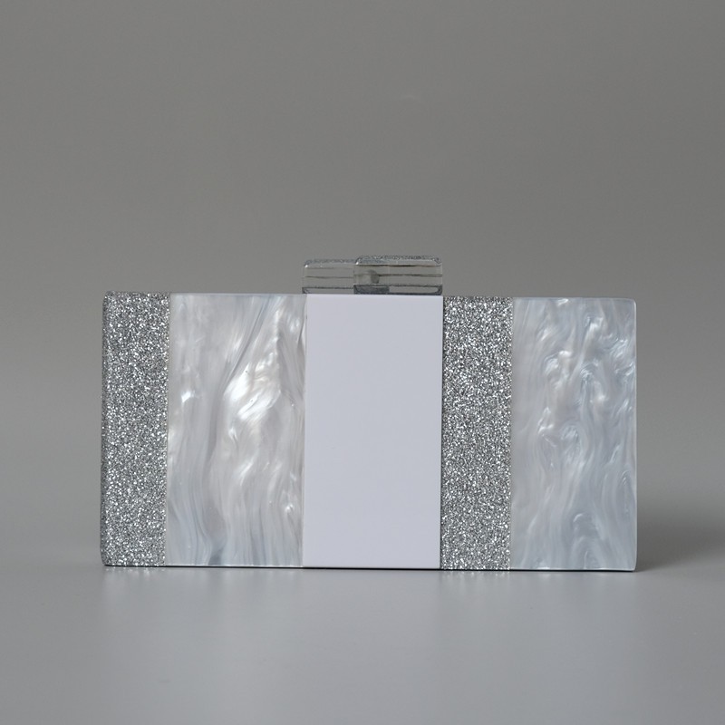 Túi Xách Tay Acrylic Họa Tiết Sọc Màu Bạc/Trắng Thời Trang Xu Hướng Mới Cho Nữ