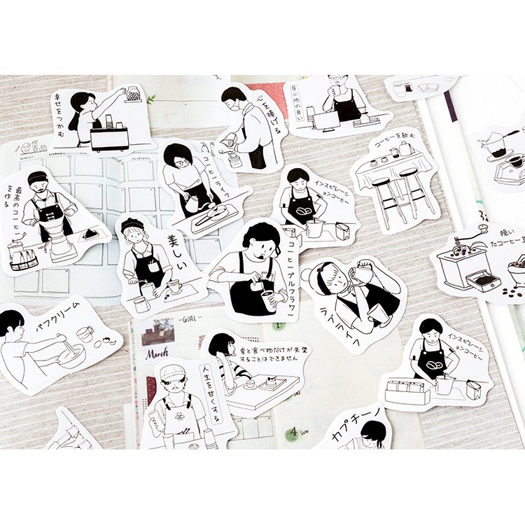 Hộp 46 miếng sticker mẫu manga cafe shop