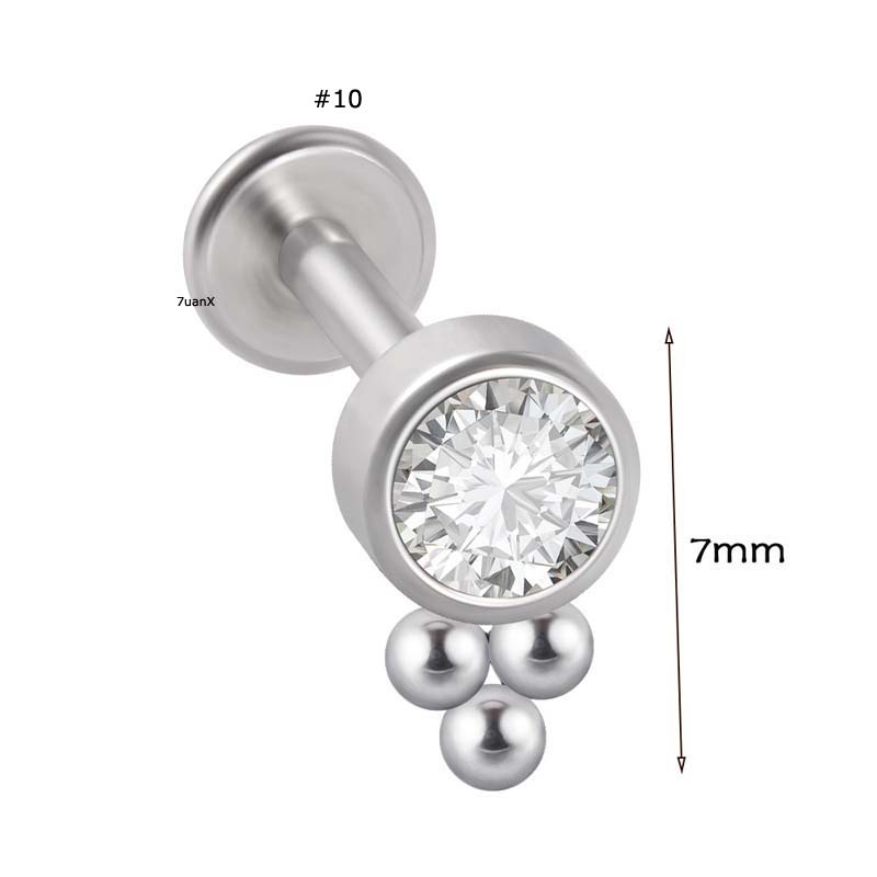 Khuyên môi bằng thép không gỉ đính đá zircon có độ dày thanh xỏ 1.2mm (16G)