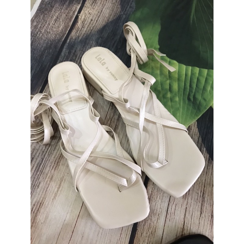 [CÓ SẴN] Sandal buộc dây mũi vuông gót 5cm