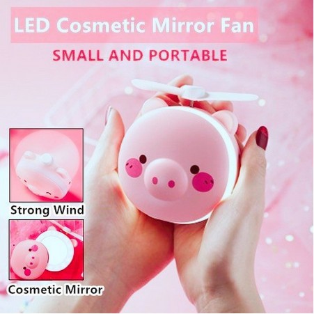 Quạt Mini Cầm Tay Tích Điện Hình Con Heo Đa Năng 3 Trong 1 Có Gương Có Đèn Siêu Kute Dễ Thương | BigBuy360 - bigbuy360.vn