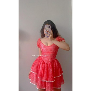 (BigSize)Đầm vải hoa viền ren thiết kế ncm trắng hồng[NHÀ CỦA MÉO STORE]