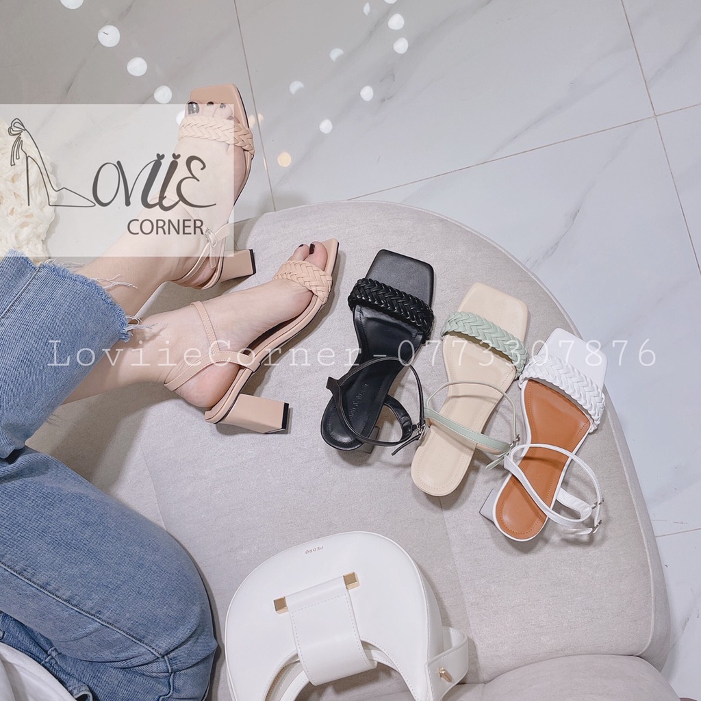 GIÀY SANDAL CAO GÓT LOVIIECORNER - SANDAL GÓT VUÔNG QUAI MẢNH 5 PHÂN GÓT SỌC G211213