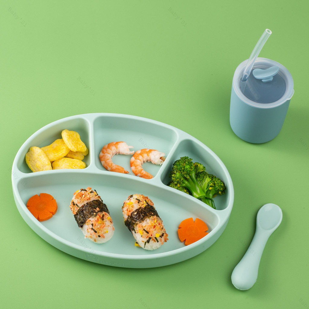 KHAY ĂN DẶM SILICONE, KHAY SILICONE 4 NGĂN BABYSI CHO BÉ ĂN DẶM