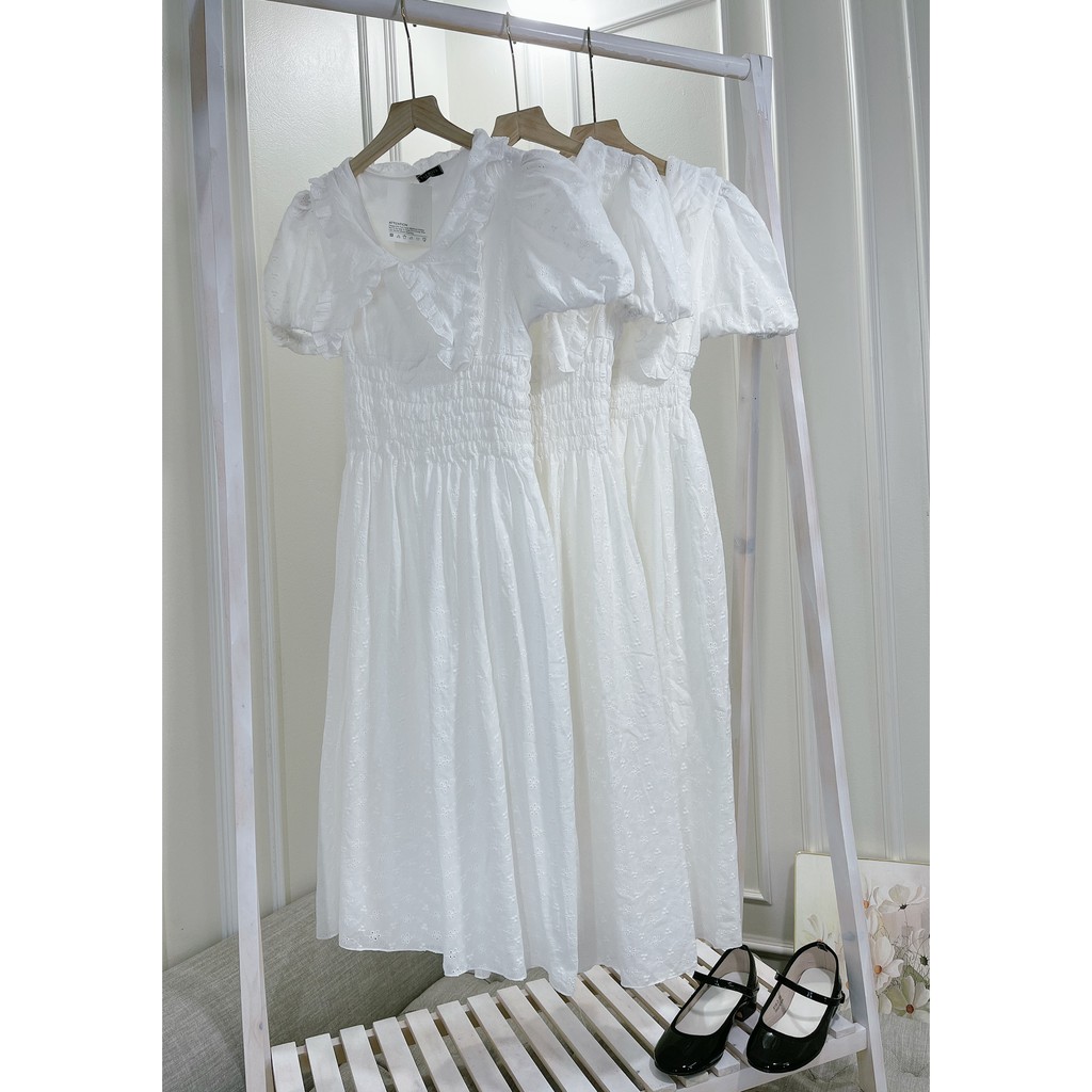 [Chất Đẹp] Váy Nữ Hoa Ren Cổ Bẻ Cao Cấp Đầm Hoa Chất Thô Hoa Dệt Nổi Lót Cotton Siêu Xinh | BigBuy360 - bigbuy360.vn