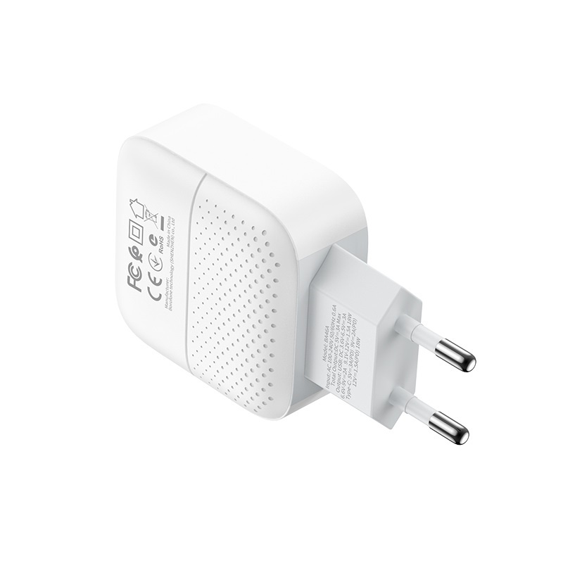 Cốc sạc nhanh / Củ sạc nhanh BOROFONE BA46A Premium, 2 cổng USB/Type-C hỗ trợ QC3.0 và PD18W, dòng điện 3A - CHÍNH HÃNG