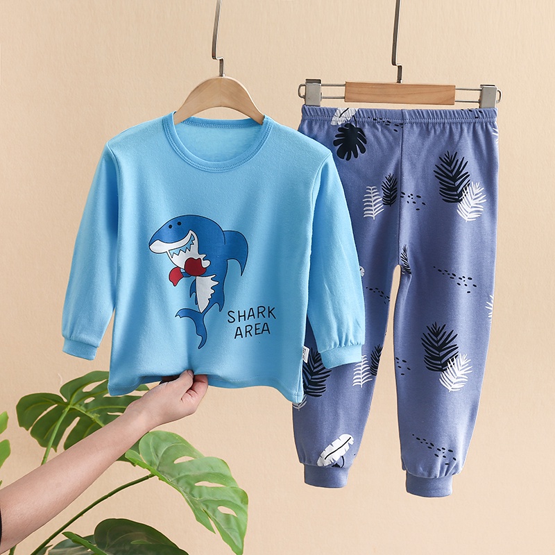 Bộ Đồ Ngủ Tay Dài Bằng Cotton In Hình Thú Hoạt Hình Dễ Thương Cho Bé