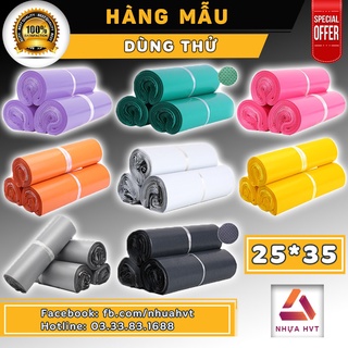 Mẫu 2 túi nhựa pe dùng thử gói hàng , đóng hàng có băng keo dính sẵn NHỰA HVT size 25*35