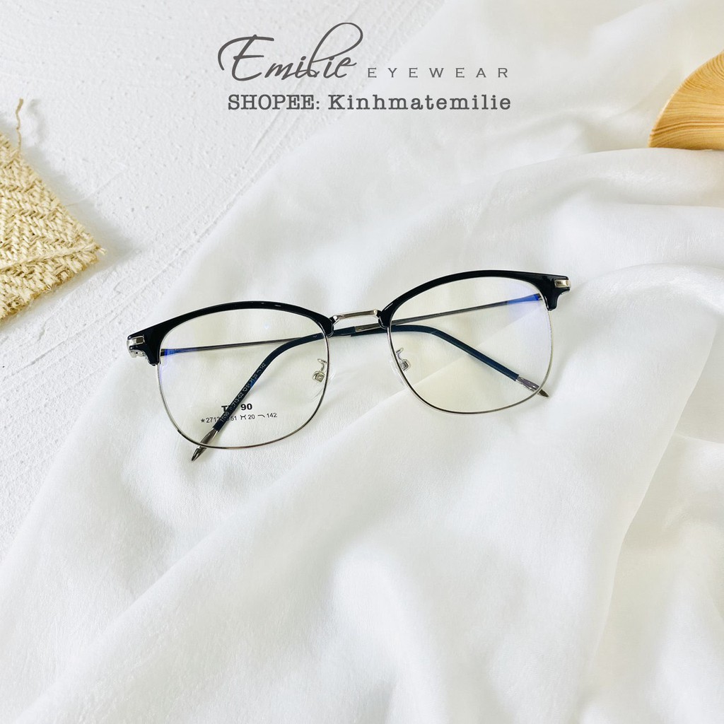 Gọng kính vuông clubmaster nam nữ Emilie eyewear phụ kiện thời trang 2713