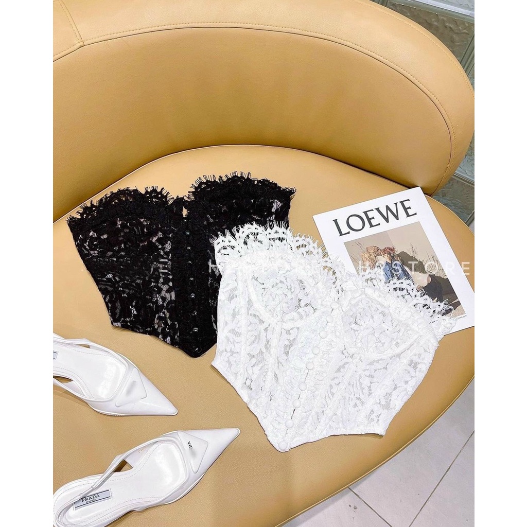 Áo corset ren, dáng áo quây phối nút bọc, freesize
