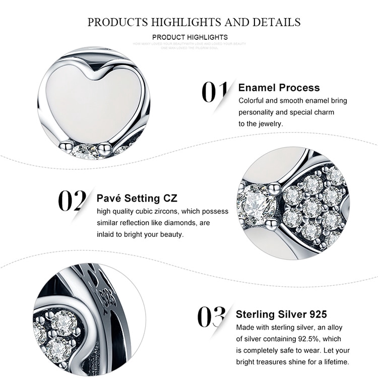 Hạt phụ kiện Bamoer kiểu cỏ bốn lá tinh tế để làm đồ trang sức thủ công