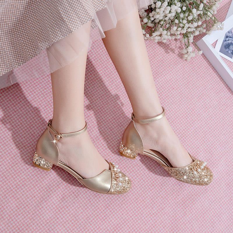 Giày Cao Gót Da Đính Pha Lê Thời Trang Mùa Hè Xinh Xắn Cho Bé Gái